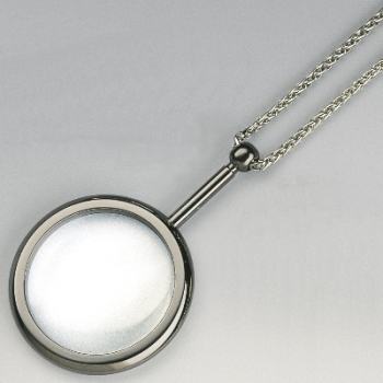Schmuck-Lupe mit Kette, verchromt, Mineralglaslinse, Vergr. 3,5-fach, Maße: Ø 40 mm, Länge Kette ca. 68 cm