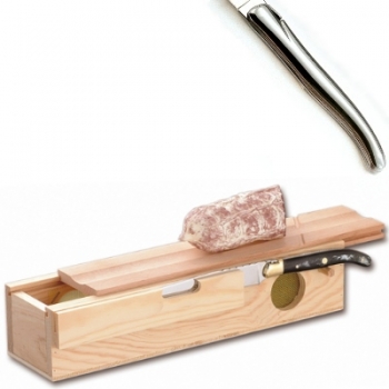 Laguiole Salamibox mit Messer, L Messer: 32 cm, Maße Box: L 32,5 x B 7,5 x H 10 cm, Aluminium