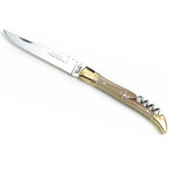 Laguiole Taschenmesser/Korkenzieher, Griffschalen Hornspitze, Backen Messing poliert, Maße: L 12 cm