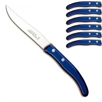 Laguiole Berlingot Tafel-/Steakmesser Set in Box, Bleu, 6 Stück, Kunststoffgriffschalen, Maße: L 23 cm
