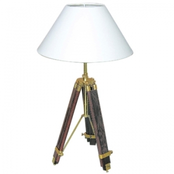 Stativ Tischlampe, Chintz-Schirm, Cremeweiß, Messing/mahagonifarbig, H 94/55 x Ø 35 cm