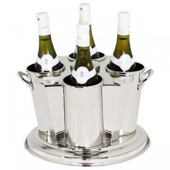 Eichholtz Weinkühler mit zentralem Eisfach, für 4 Flaschen, glänzend vernickelt, H 29 x Ø 39 cm