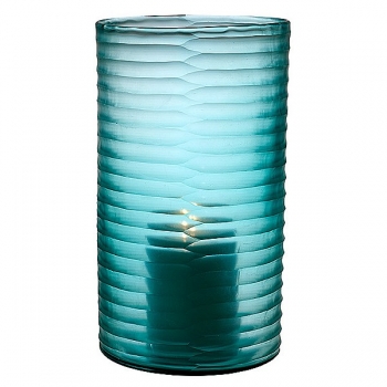 Eichholtz Design-Windlicht Hurricane Ocean L, Glas, blau mit unregelm. Konkavschliff, H 35 x Ø 20 cm