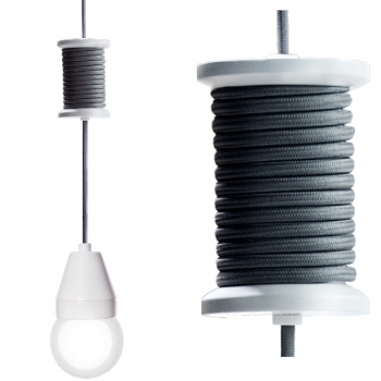 Design Hängelampe/Deckenlampe Spool, Weiß mit schwarzem Kabel, L 260 cm, inklusive Leuchtmittel E 27/23 W