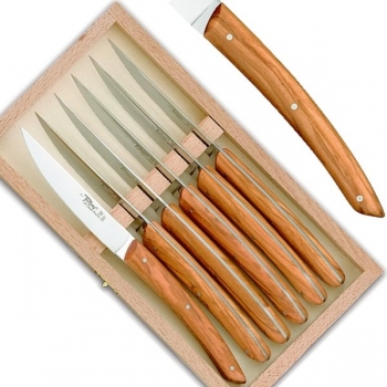 Thiers Steakmesser, 6 Stück in Box, L 23 cm, Olivenholz