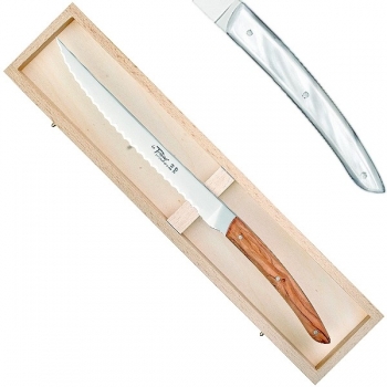 Thiers Brotmesser in Box, Wellenschliff, L 31,5 cm, Weiß marmoriert