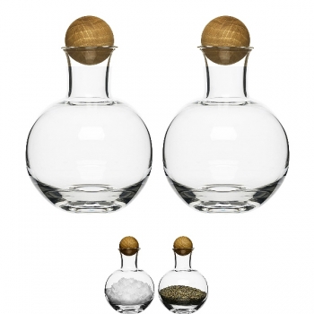 Sagaform Design Servier-Set, mundgeblasenes Glas mit Eichenholzkugeln, H 11,5 x Ø 8 cm