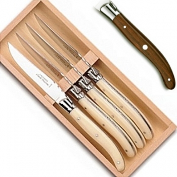 Laguiole Steakmesser, 4 Stück in Box, L 23 cm, polierte Edelstahlbacken, Rosenholz